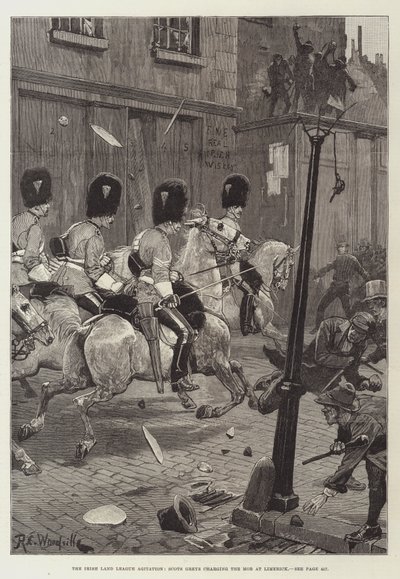 The Irish Land League Agitation, Scots Greys Charging the Mob at Limerick by Richard Caton Woodville junior